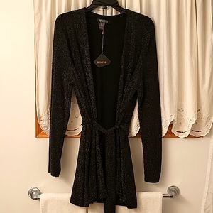 NEW Revamped Metallic Sparkle Cardigan, Black, Belt, M
